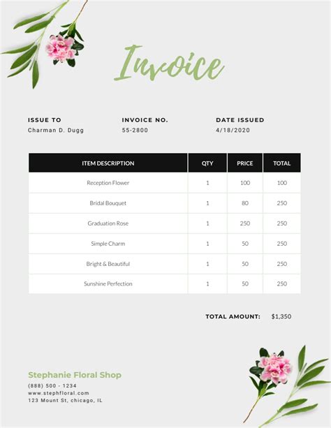 Florist Invoice Template